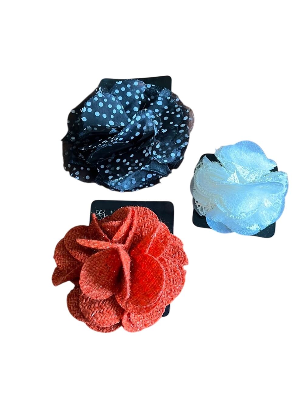 Gem Bella Set of 3 Flower Pins Clips New on Cards